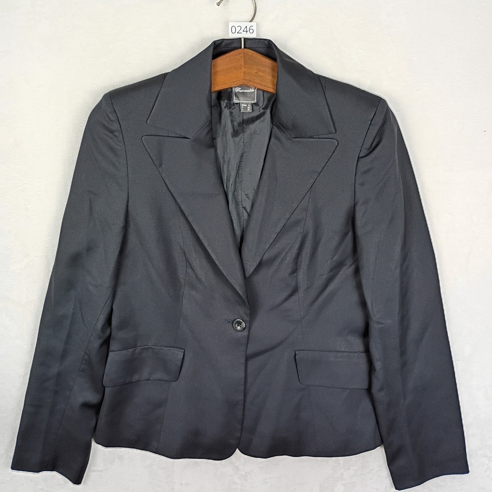 Faconnable Blazer Womens 8 Black Single Button Peak Lapel Work Wear Office Chic